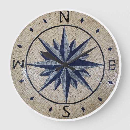Navy Nautical Compass North South East West Marble Grote Klok (Voorkant)