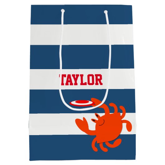 Navy Nautical Frisbee Crab, gepersonaliseerd Medium Cadeauzakje (Achterkant)