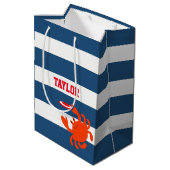 Navy Nautical Frisbee Crab, gepersonaliseerd Medium Cadeauzakje (Achterkant Gekanteld)