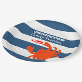Navy Nautical Frisbee Crab gepersonaliseerd Papieren Bordje (Gekanteld)