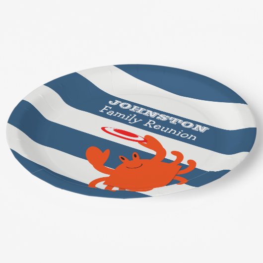 Navy Nautical Frisbee Crab gepersonaliseerd Papieren Bordje (Gekanteld)