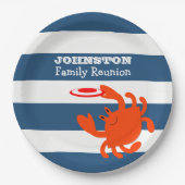 Navy Nautical Frisbee Crab gepersonaliseerd Papieren Bordje (Voorkant)
