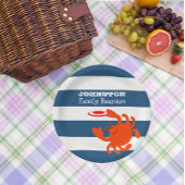 Navy Nautical Frisbee Crab gepersonaliseerd Papieren Bordje