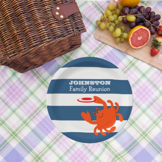 Navy Nautical Frisbee Crab gepersonaliseerd Papieren Bordje