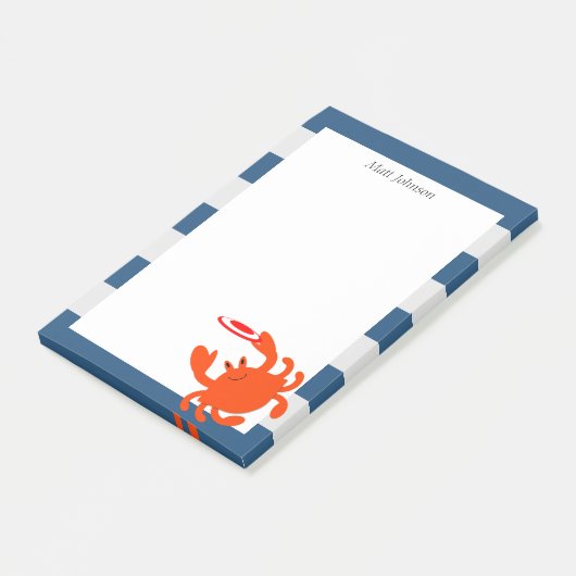Navy Nautical Frisbee Crab gepersonaliseerd Post-it® Notes (Schuin)