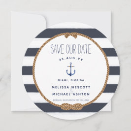 Navy Nautical Knot Waterverf Anker Save the Date Kaart