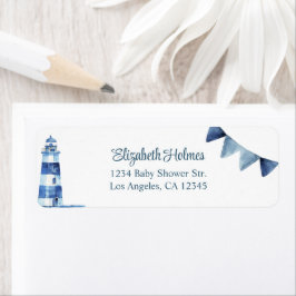 Navy Nautical Lighthouse Baby shower Adres Etiket