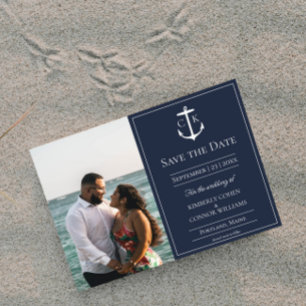 Navy Nautical Monogram Foto Opslaan van de Datum Save The Date