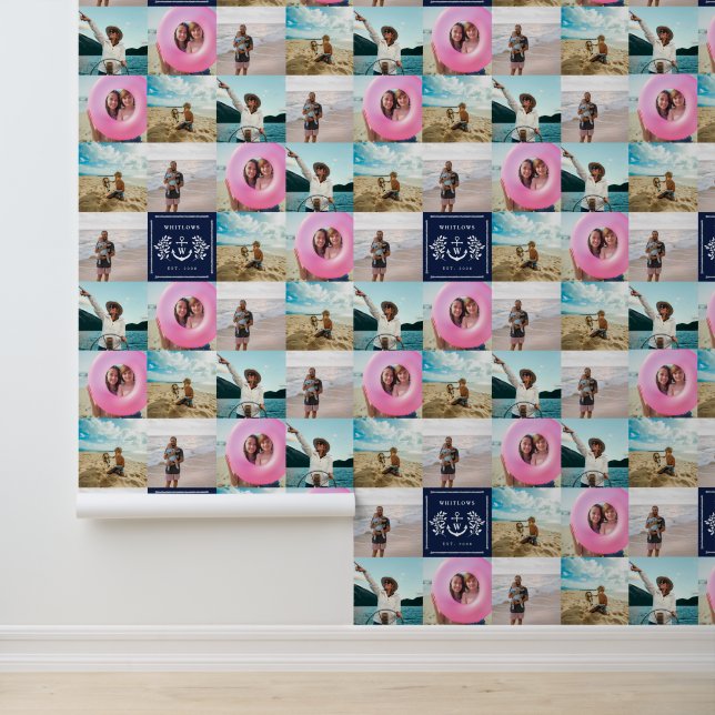 Navy Nautical Monogram Lake House fotopatroon Behang (Applicatie)