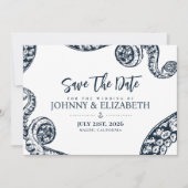 Navy Nautical Octopus Bruiloft Save The Date Kaart (Voorkant)