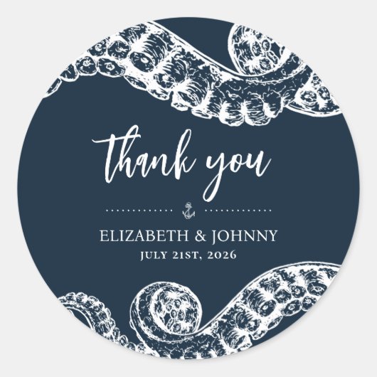 Navy Nautical Octopus Favor Cadeau Stickers (Voorkant)