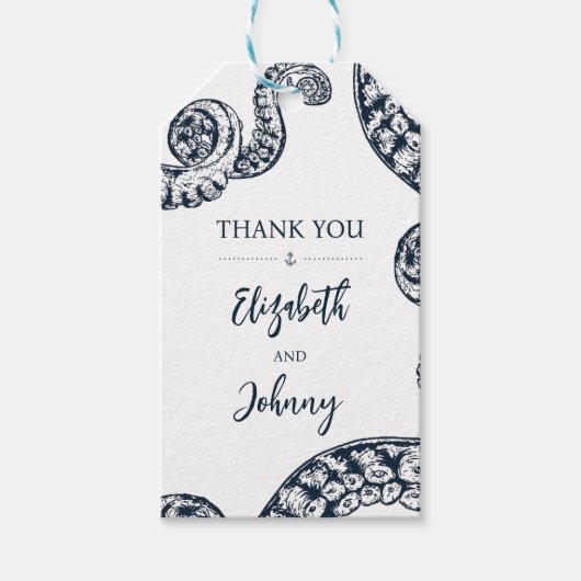 Navy Nautical Octopus Favor Cadeaulabel (Voorkant)