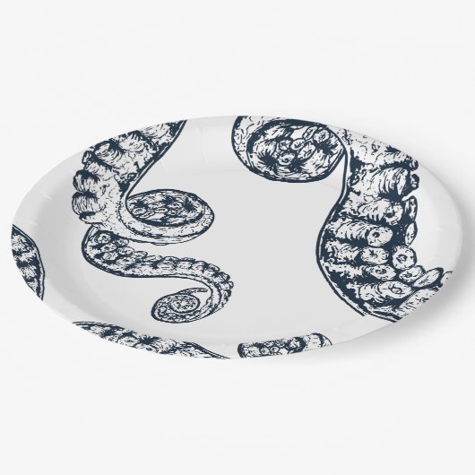 Navy Nautical Octopus Paper Borden Papieren Bordje (Gekanteld)