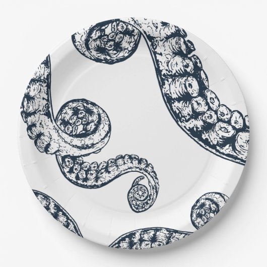 Navy Nautical Octopus Paper Borden Papieren Bordje (Voorkant)