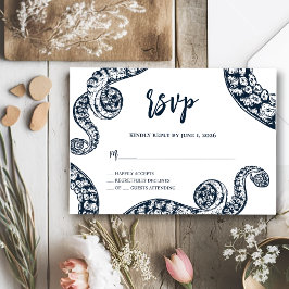 Navy Nautical Octopus RVSP Wedding Response Kaart