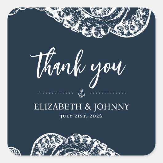 Navy Nautical Octopus Wedding Favors Stickers (Voorkant)