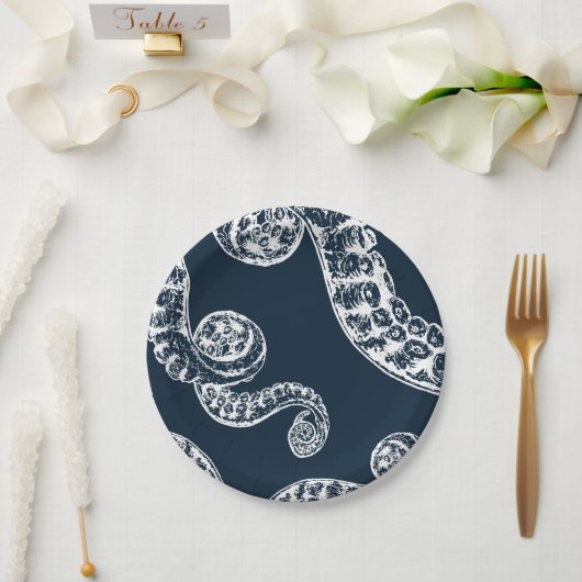 Navy Nautical Octopus White Tentacles Paper Bord (Huwelijk)