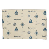 navy Nautical Pattern Anchor Sailboat Compass Name Kussensloop (Voorkant)