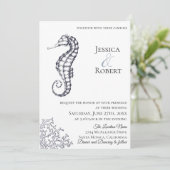 Navy Nautical Seahorse bruiloft uitnodiging (Staand voorkant)