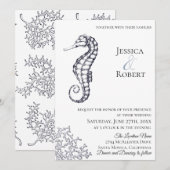 Navy Nautical Seahorse bruiloft uitnodiging (Voorkant / Achterkant)