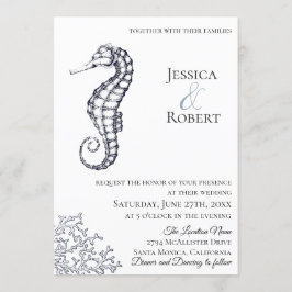 Navy Nautical Seahorse bruiloft uitnodiging