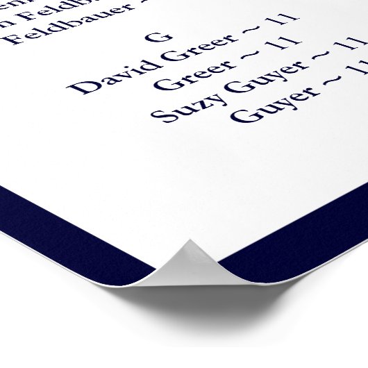 NAVY NAUTICAL SITTING CHART, ALFABETISCH POSTER (Hoek)