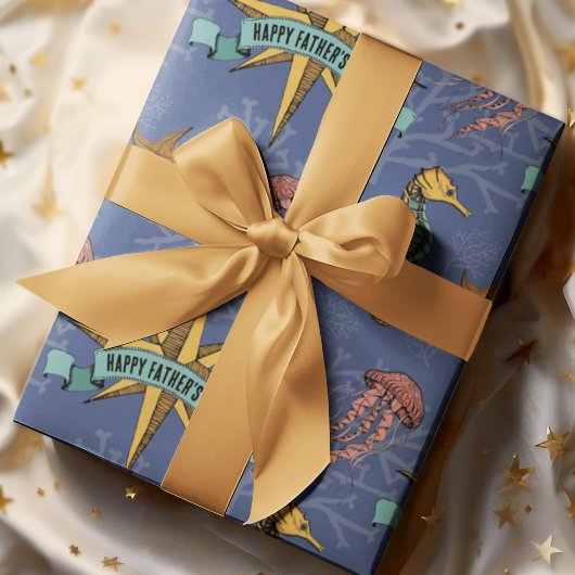 Navy Nautical Star Onder het Zee Ocean Animals Cadeaupapier