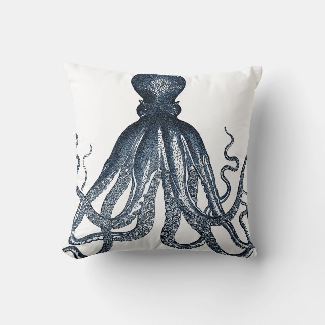 Navy Nautical Steampunk Octopus  Kraken Kussen (Voorkant)