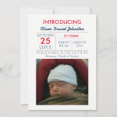 Navy Nautical Stripe Foto Baby aankondiging (Voorkant)