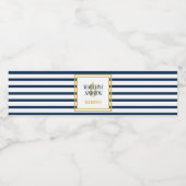 Navy Nautical Stripes Anker Bruiloft Waterfles Etiket (Enkel label)