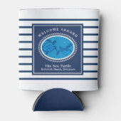 Navy Nautical Stripes Bootnaam Zee Schildpad Blikjeskoeler (Voorkant)