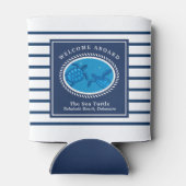 Navy Nautical Stripes Bootnaam Zee Schildpad Blikjeskoeler (Achterkant)