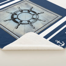 Navy Nautical Thed Sherpa Sherpa Blanket