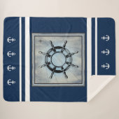 Navy Nautical Thed Sherpa Sherpa Blanket Deken (Voorkant (horizontaal))
