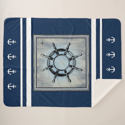 Navy Nautical Thed Sherpa Sherpa Blanket Sherpa Deken (Voorkant (horizontaal))
