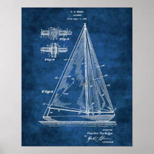 Navy Nautical Wall Decor Sailboat Patent #5 Poster