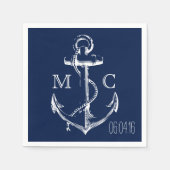 Navy Nautical White Anchor Servet (Voorkant)