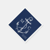Navy Nautical White Anchor Servet (Hoek)