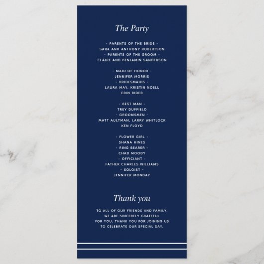 Navy Nautical White Anker Bruiloft Programmakaart (Achterkant)