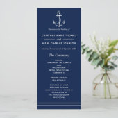 Navy Nautical White Anker Bruiloft Programmakaart (Staand voorkant)