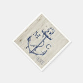 Navy Nautical White Anker Rustiek Wood Monogram Servet (Hoek)