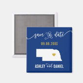 Navy Nebraska Wedding Save the Date Map Magneet (Voorkant / Achterkant)