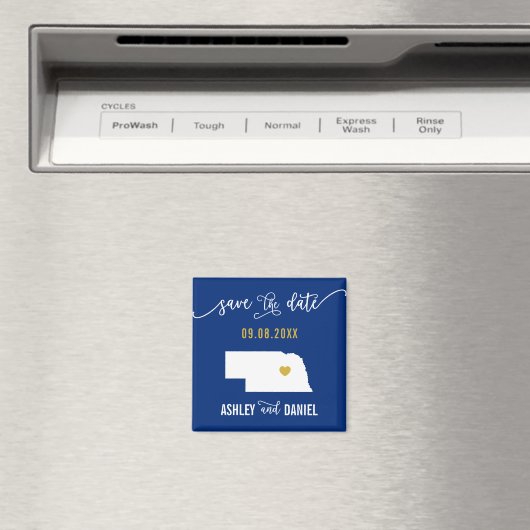 Navy Nebraska Wedding Save the Date Map Magneet (Insitu (Vaatwasser))