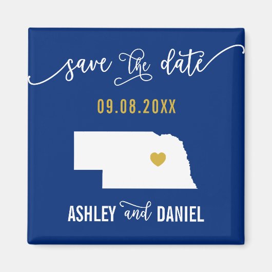 Navy Nebraska Wedding Save the Date Map Magneet (Voorkant)