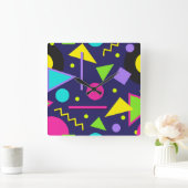 Navy Neon Abstract Vierkante Klok (Huis)