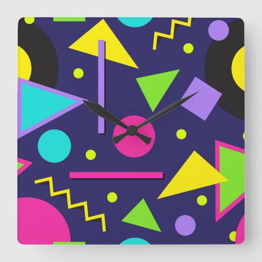 Navy Neon Abstract Vierkante Klok (Voorkant)