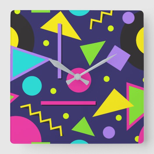Navy Neon Abstracte Square Wall klok (Voorkant)