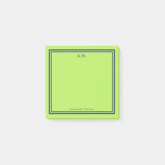 Navy & Neon Green Monogrammed Post-it Notes (Voorkant)