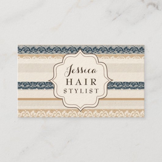  Navy Neutral White Lace Hair Stylist Afsprakenkaartje (Voorkant)