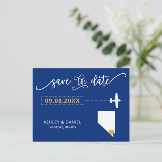 Navy Nevada Wedding Save the Date Map Briefkaart (Staand voorkant)